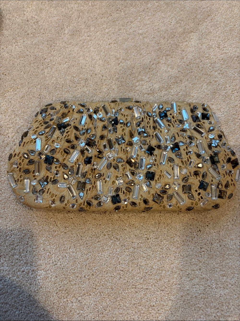 Gold Beaded Evening Clutch with Mixed Crystal Accents